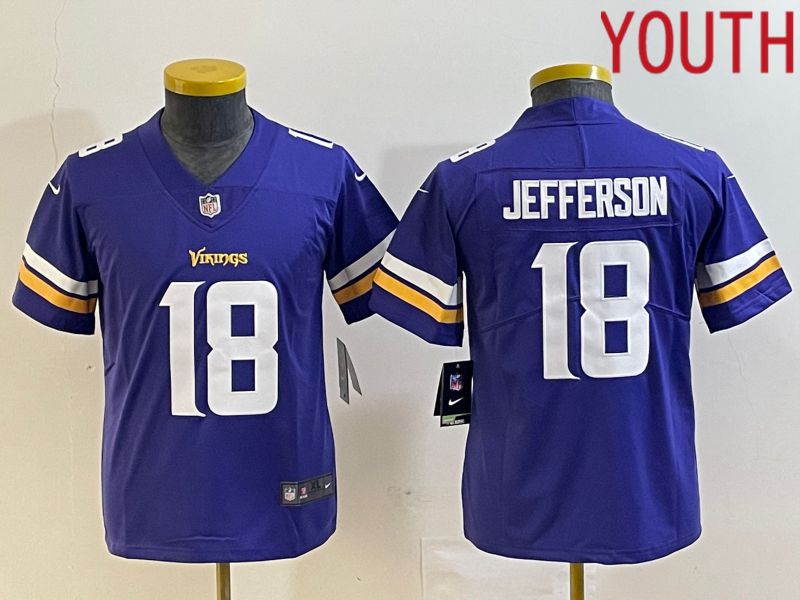 Youth Minnesota Vikings #18 Jefferson Purple 2023 Nike Vapor Limited NFL Jersey